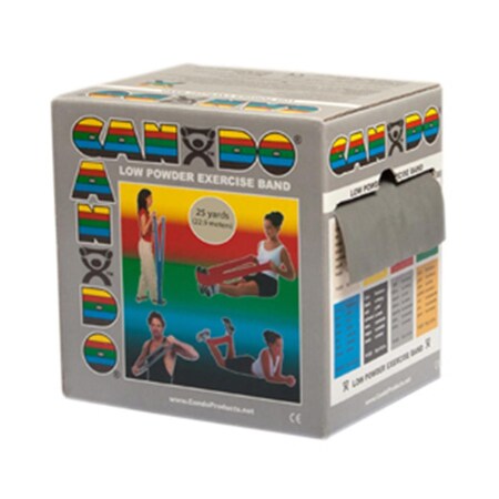 Cando International Low Powder Exercise Band, 25 yards Roll - Silver, 2X Heavy CanDo-10-5276